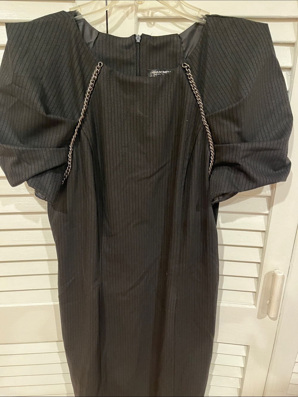 Rinascimento Black Pinstriped Dress with Waist Chain Detail